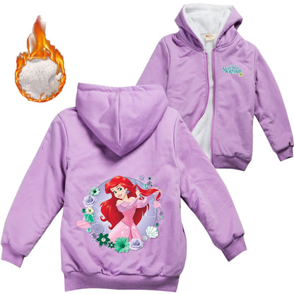 Winter Thick Boys Girls With Zipper Coats The Little Mermaid keep Warm Hoodies Jackets Children Casual Outerwear Sweatshirt