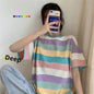 Spring Summer New Arrival Korean Style Rainbow Casual Loose Fit Short Sleeve T-shirt Women's Trendy Student Top Wholesale