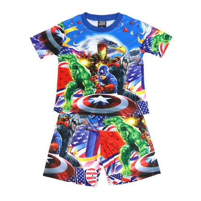 Children Pajamas Set Short Sleeve T Shirt Shorts Superhero Spiderman Costume Pyjamas Kids Boy Girls Pijamas Cartoon Baby Sleepw