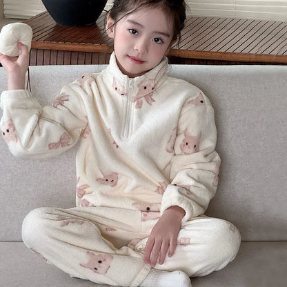 Children's Pajama Set Winter Fleece Sleepwear for Kids Thick Warm Boys Girls Piyamas Teenager Home Clothes Baby Pijama 1-12T