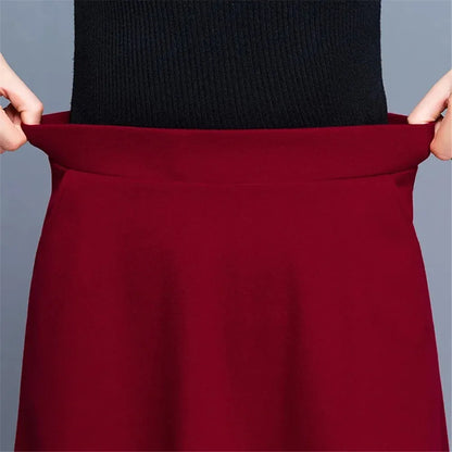 Winter Women Long Woolen Skirt Fashion High Waist Mom Basic Wool Skirt Female Casual Thick Warm Black Elastic A-Line Maxi Skirts