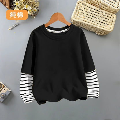 Cotton Children's Clothing Boys Girls T-Shirt Stripe Long Sleeve Kids Clothes Autumn Winter Sweatshirt Tops Tennage 6 8 10 Years