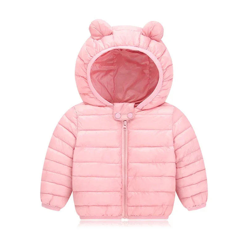 Cute Baby Girls Winter Clothes Kids Light Down Coats with Ear Hoodie Spring Girl Jacket Toddler Children Clothing for Boys Coat