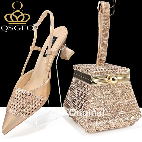 Rhinestone-encrusted Ladies Party Shoes And Special bag High Heels And Dual Purpose Mini Bag Women's Shoes