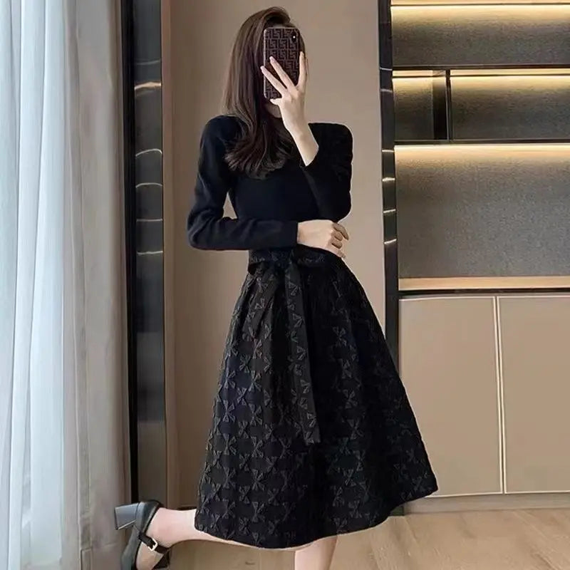 Black Women's Long Sleeve Dresses Birthday Bow Female Dress Clothing Full Vintage Hot Clothes Korean Fashion High Quality Luxury