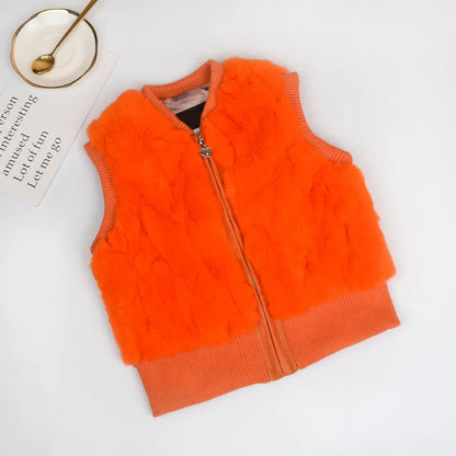 Autumn Winter Fur Vest Ladies Fur Coat Woman Vest Children Short Rex Rabbit Fur Womens Tops And Blouses Boys Girls Parent-child