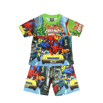 Children Pajamas Set Short Sleeve T Shirt Shorts Superhero Spiderman Costume Pyjamas Kids Boy Girls Pijamas Cartoon Baby Sleepw