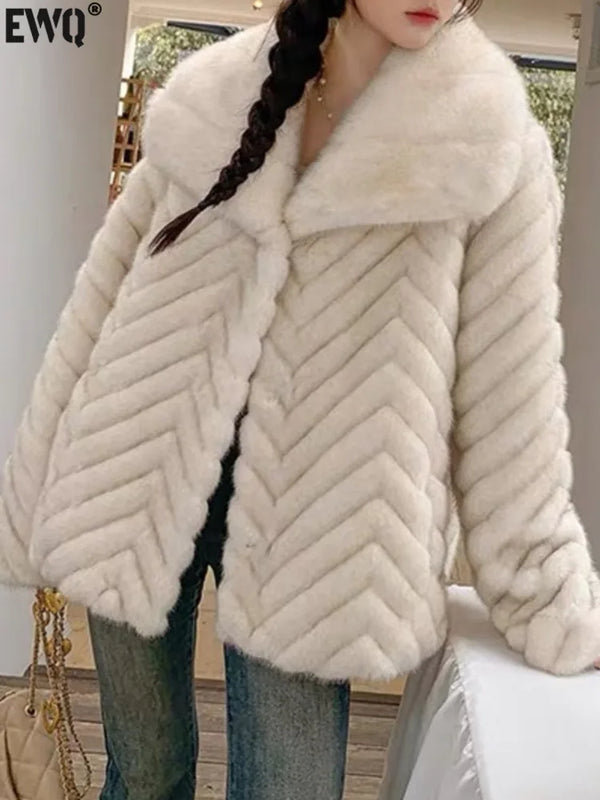 Solid Loose Big Lapel Long Sleeve Faux Mink Fur Coat All-match Keep Warm Women Winter Thick Outwear