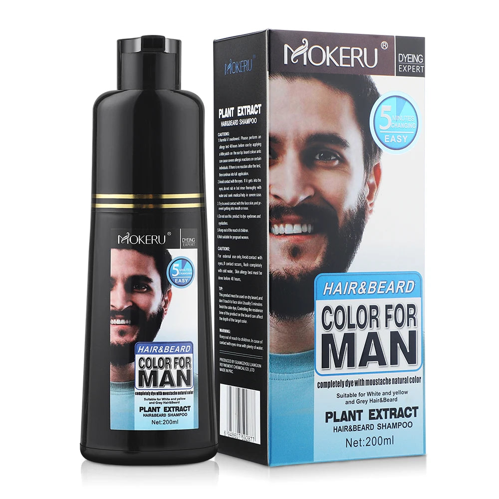 Natural Long Lasting 200ml Permanent Beard Dye Shampoo For Men Beard Dying Removal White Grey Beard Hair Men Beard Dye Shampoo