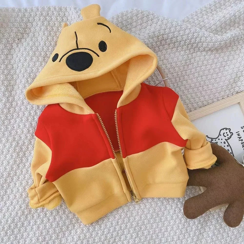 Autumn Winter Baby Boys Girl Zipper Jacket Kid Warm Coat Thick Parka Children Clothing Cartoon Winnie Pooh Outerwear Pajama Tops