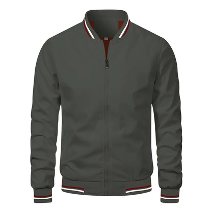 Men's Solid Color Autumn Bomber Jacket - Casual Baseball Outerwear