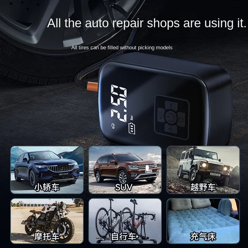 Portable Car Air Pump Wireless Intelligent Digital Tire Inflator Car Air Compressor Motorcycle Boat Electric Tire Inflator Pump