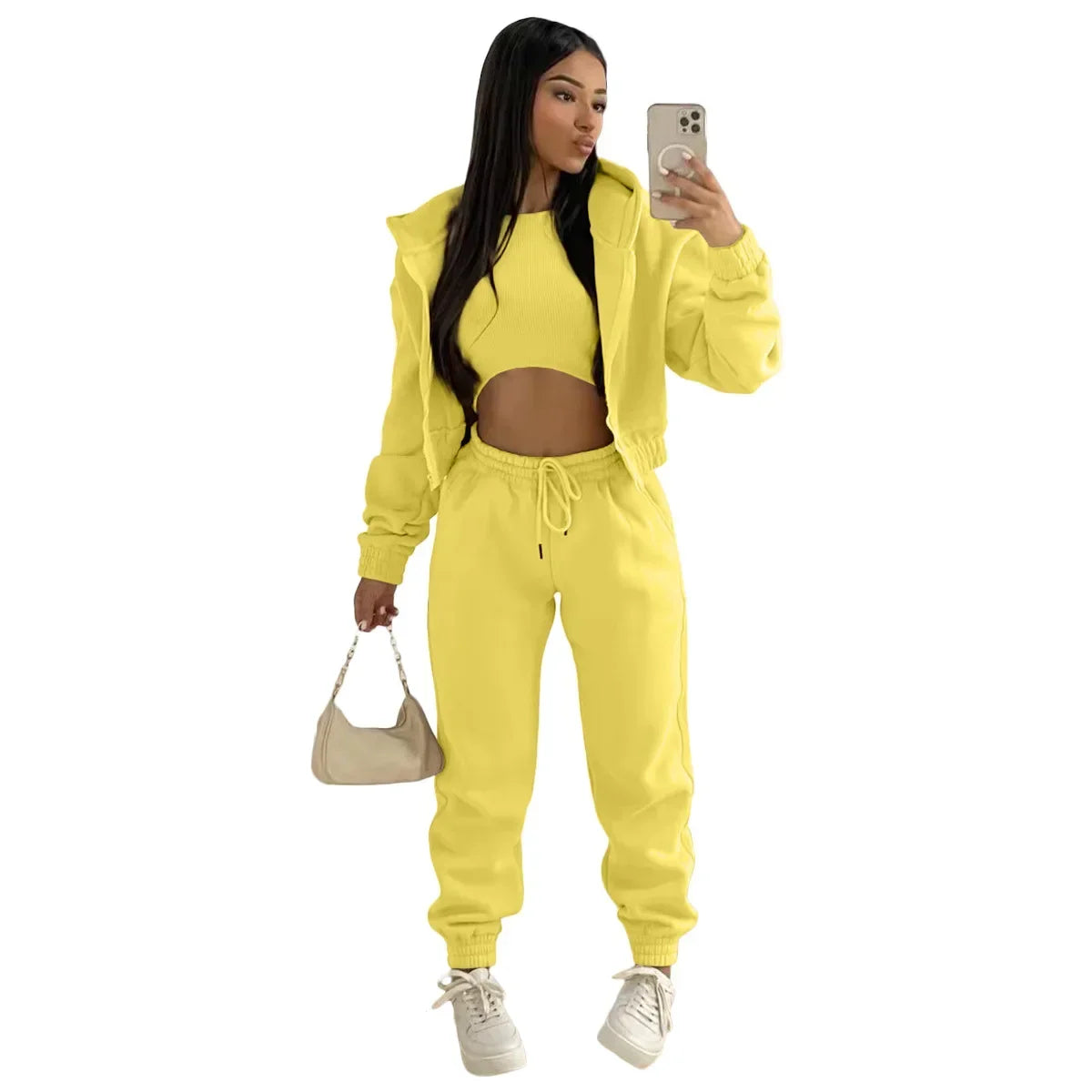 Custom LOGO made autumn women's thick 2-piece sportswear jogger suit 3-piece sportswear and hoodie suit