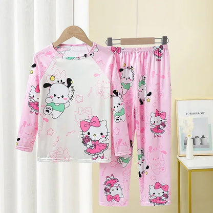 New Autumn Children's Pajamas Set Girls Milk Silk Sleepwear Boy Thin Pijama Kids Long Sleeve Loungewear Korean Cute Home Clothes