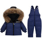 -30 Degree Down Jacket Jumpsuit Winter Overall for Children Clothes Set Baby Boy Parka Real Fur Girl Toddler Thick Warm Snowsuit