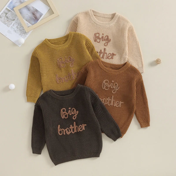 2025 Lioraitiin 12M-5Y Winter Newborn Kids Boys Sweaters Cotton Long Sleeve Letter Embroidery Pullover Loose Knitwear Tops