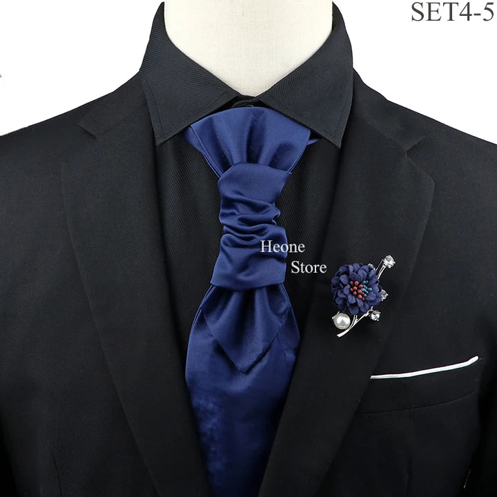 New Men's Premium Paisley Tie Brooch Set Red Black Blue Ajustable Neck Tie Luxury Classic Suit Tuxedo Groom Wedding Accessories