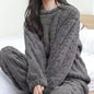 Autumn Women Solid Warm 2 Piece Sets Thicken Velvet Ribbed Fleece Set