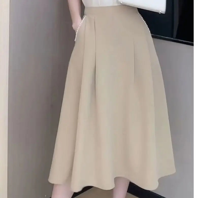 High-end Satin Gentleness Suit Women's Summer New French Stand-up Collar Panel Ruffle Top A-line Skirt Two-piece Set