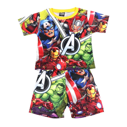 Children Pajamas Set Short Sleeve T Shirt Shorts Superhero Spiderman Costume Pyjamas Kids Boy Girls Pijamas Cartoon Baby Sleepw