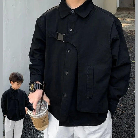 Spring Autumn Fashion Polo Neck Long Sleeved Shirts For Boys Casual Kawaii Solid Color Loose Kids Blouses Children's Clothing