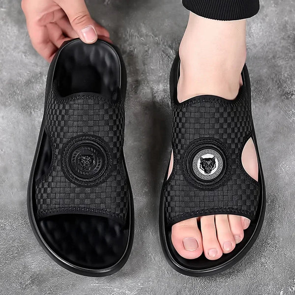 Summer New Shoes for Men Sandals Fashion Casual Slides Comfortable Street Cool Beach Shoes Black Knit Sandals