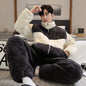 2 Pieces Set Flannel Homewear with Hood For Men 2025 New Zipper Home Clothes Plus Size L-3XL Thicken Nightwear Young Boy Warm Pj