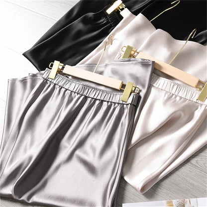 Solid Satin Long Skirts for Women Spring Summer Casual All-match Big Hem A Line Skirts High Waist Maxi Skirt Female Clothes