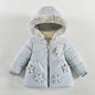 Flowers Autumn Winter Girls Jacket Fur Collar Keep Warm Little Princess Coat Hooded Zipper Baby Outerwear 2-4 Years Kids Clothes