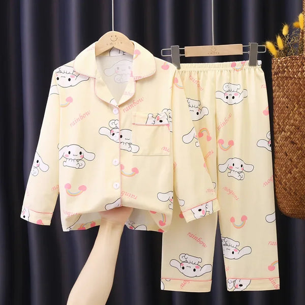 2025 Miniso Children Pajama Sets Autumn Winter Anime Long-Sleeved Pants Sleepwear Cartoon Pijamas Student Kids Homewear Clothing