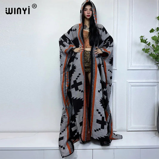 WINYI new Winter coat outfits Women high quality dress Loose Thick Warm Female kaftan poncho dress Hooded mop coat fashion Abaya