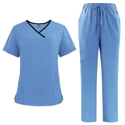 Medical Uniform Trendy Women's Scrub Set Stretch Soft Y-Neck Top Pants Hospital  Pet Clinic Doctor Costume Contrasting Colors