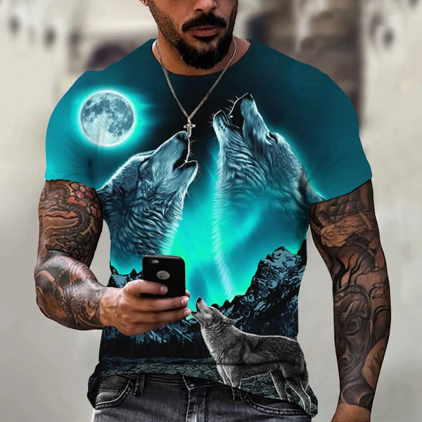 2025 Wolf T Shirt For Mens Animal Print Short Sleeve Top 3D Casual Street Man's T-shirt Oversized Tee Shirt Men Vintage Clothing