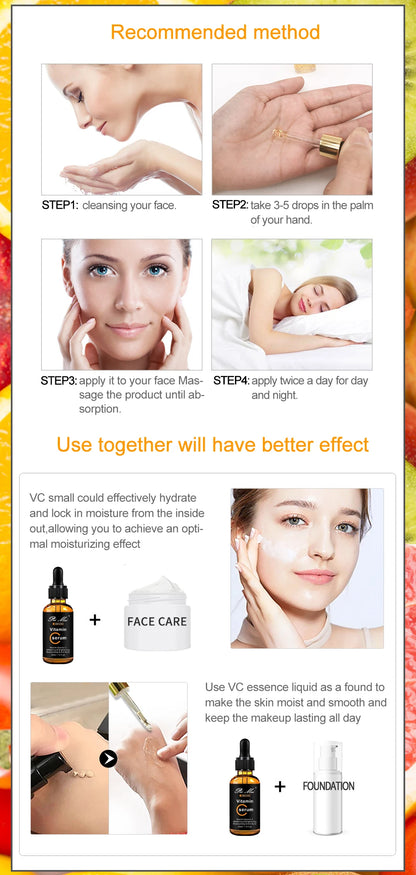 Skincare Products Vitamin C Facial Serum Brighten Skin Lighten Spots Hyaluronic Acid Face Essence Skin Care Products 30ml