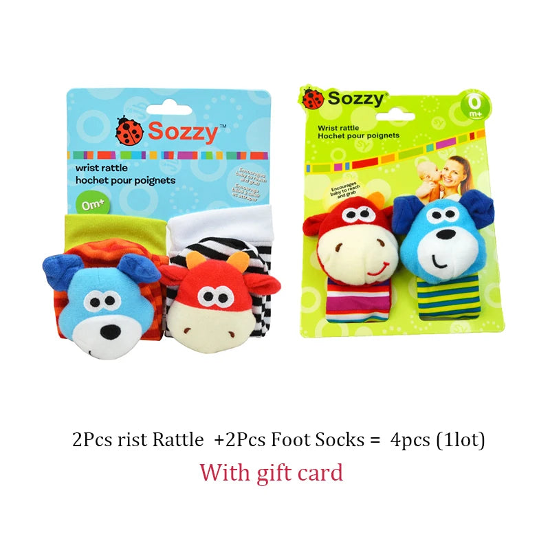 Baby Rattles Socks Toys 0 12 Months Newborn Infant Cartoon Plush Socks Wrist Strap Foot Finder and Wrist Rattles Toys for Babies