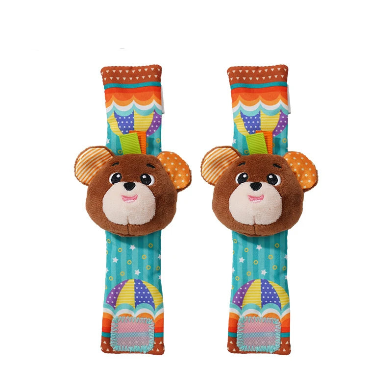 Baby Rattles Socks Toys 0 12 Months Newborn Infant Cartoon Plush Socks Wrist Strap Foot Finder and Wrist Rattles Toys for Babies