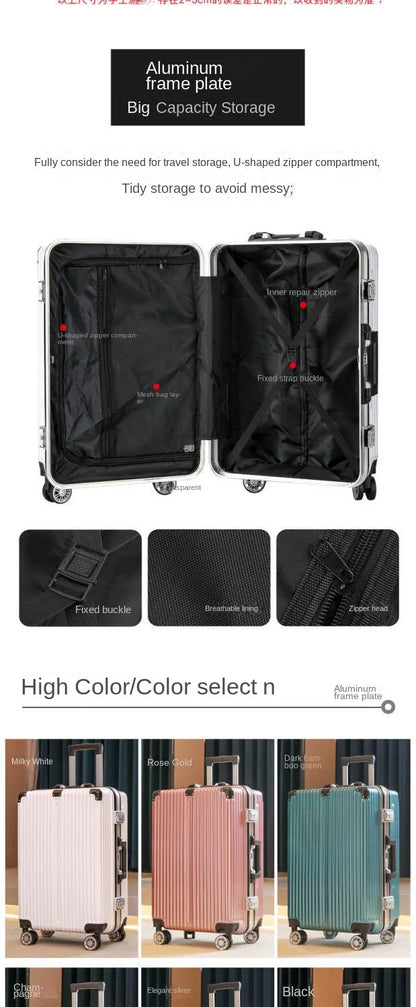 Aluminum Frame Carry-On Suitcase Luggage Mute Trolley Case Universal Wheel Durable And Sturdy Password Valise De Voyage