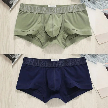 2pcs/lot SEOBEAN Men‘s Boxer underwear cotton skin-friendly breathable sports sports solid color tight low rise simple