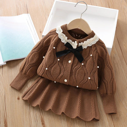 Little maven Baby Girls Princess Boutique Clothes Bowknot Sweater + Dress Set for 2025 Autumn Winter Children's Clothing Sets