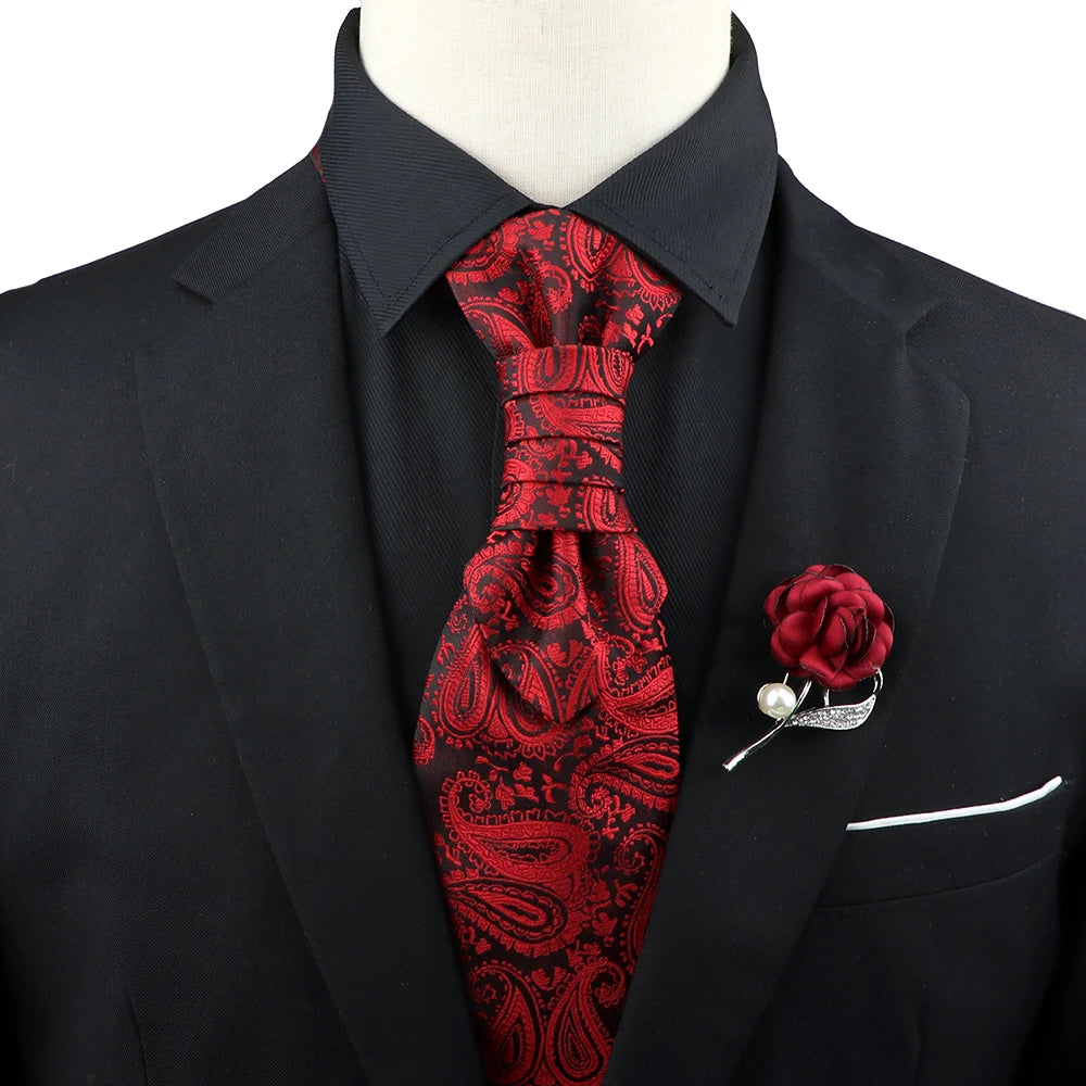 New Men's Premium Paisley Tie Brooch Set Red Black Blue Ajustable Neck Tie Luxury Classic Suit Tuxedo Groom Wedding Accessories