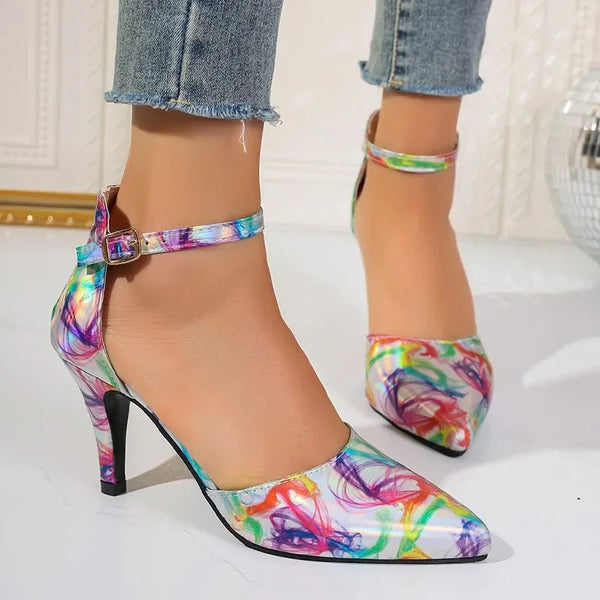 Ladies Shoes Fashion Ankle Strap Women Pumps Spring Pointed Toe Shallow Mixed Colors Buckle Dress Stilettos or Thin Heels Shoes