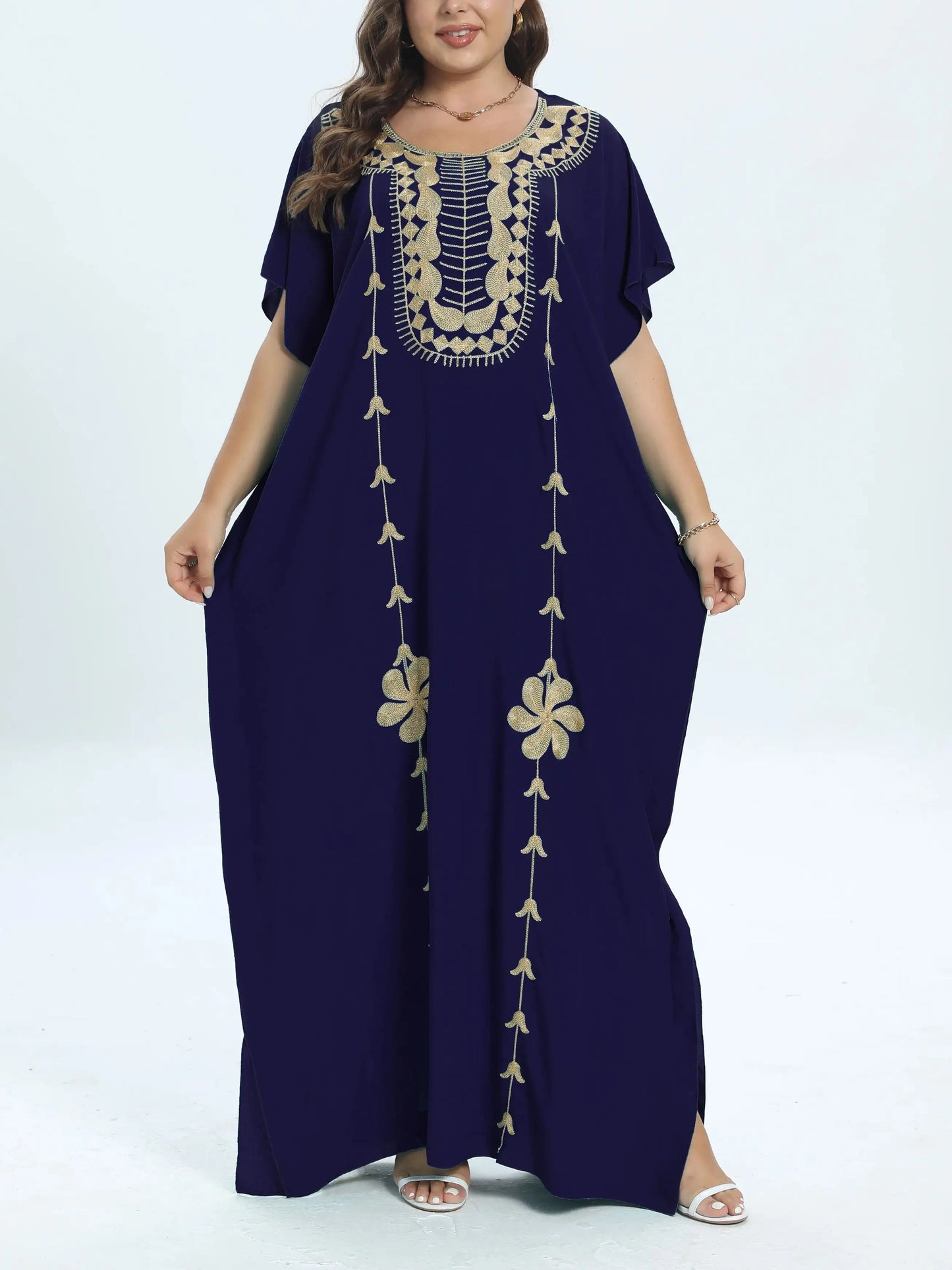 African Plus Size Dashiki Cotton Traditional Dress Abaya Moroccan Loose For Women's Kaftan Short Sleeve Cover up