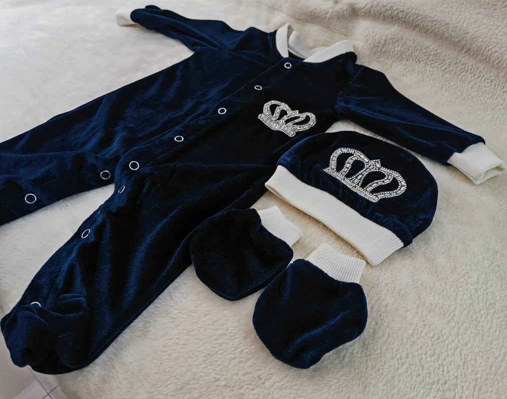 Velvet 3pcs Newborn Baby Boy Outfits Set Kids Clothing Real Cotton Infant Care Products Body Suit Shirt Pants Hat Origin Turkey