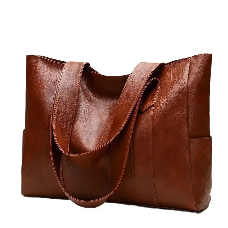 Vintage Large Capacity Tote Bag, Retro Vegan Shoulder Bag, Women's Casual Handbag For Commute ,Trendy Handbag with Soft Leather