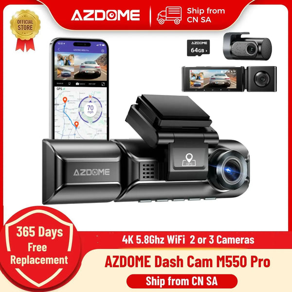 Upgrade AZDOME M550 Pro Car DVR Dash Cam 4K 5.8Ghz WiFi 2/3 Cameras Front/Cabin/Rear Cam GPS Night Vision Parking Monitor