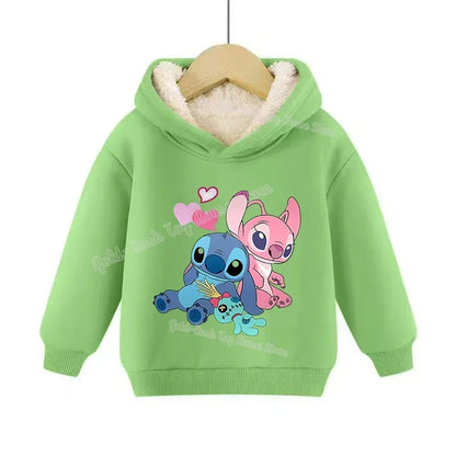 Lilo&stitch Children Hoodie Winter Thicken Warm Pullover Sweatshirt Street Sweater Girl Boy Outdoor Sports Kid Hooded Clothes