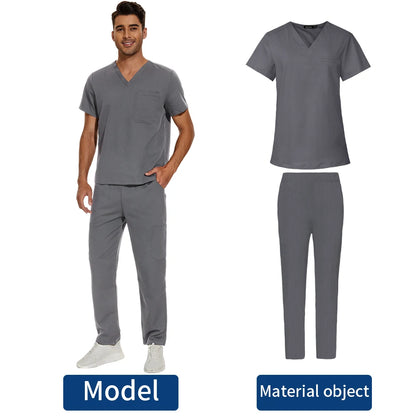 Men's Scrubs Medical Uniform Lab Set Male Wholesale Clinic Hospital Doctor Overalls V-neck Fashion Scrub Pharmacy Nurse Clothes