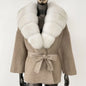 New Belt Pocket Winter Jacket Natural Real Raccoon Fox Fur Blends Wool Coat Women Loose Outerwear Casual Streetwear