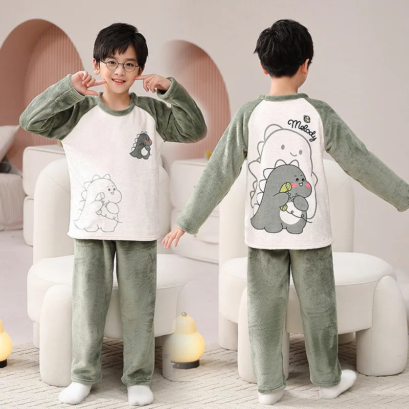 2025 Miniso Children Pajamas Sets Kawaii Anime Flannel Winter Kids Sleepwear Cute Autumn Pijamas Homewear Girl Warm Loungewear