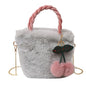 Cute Cherry Plush Bag Handbag Korean INS Autumn Winter Versatile Shoulder Bag Fashion Plush Crossbody Bag Ladies Chain Bag